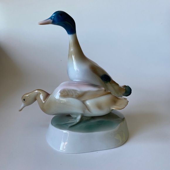VTG ZSOLNAY Hungary Geese Couple Porcelain Figurine by András Sinkó SCARCE 1960s - Picture 7 of 10